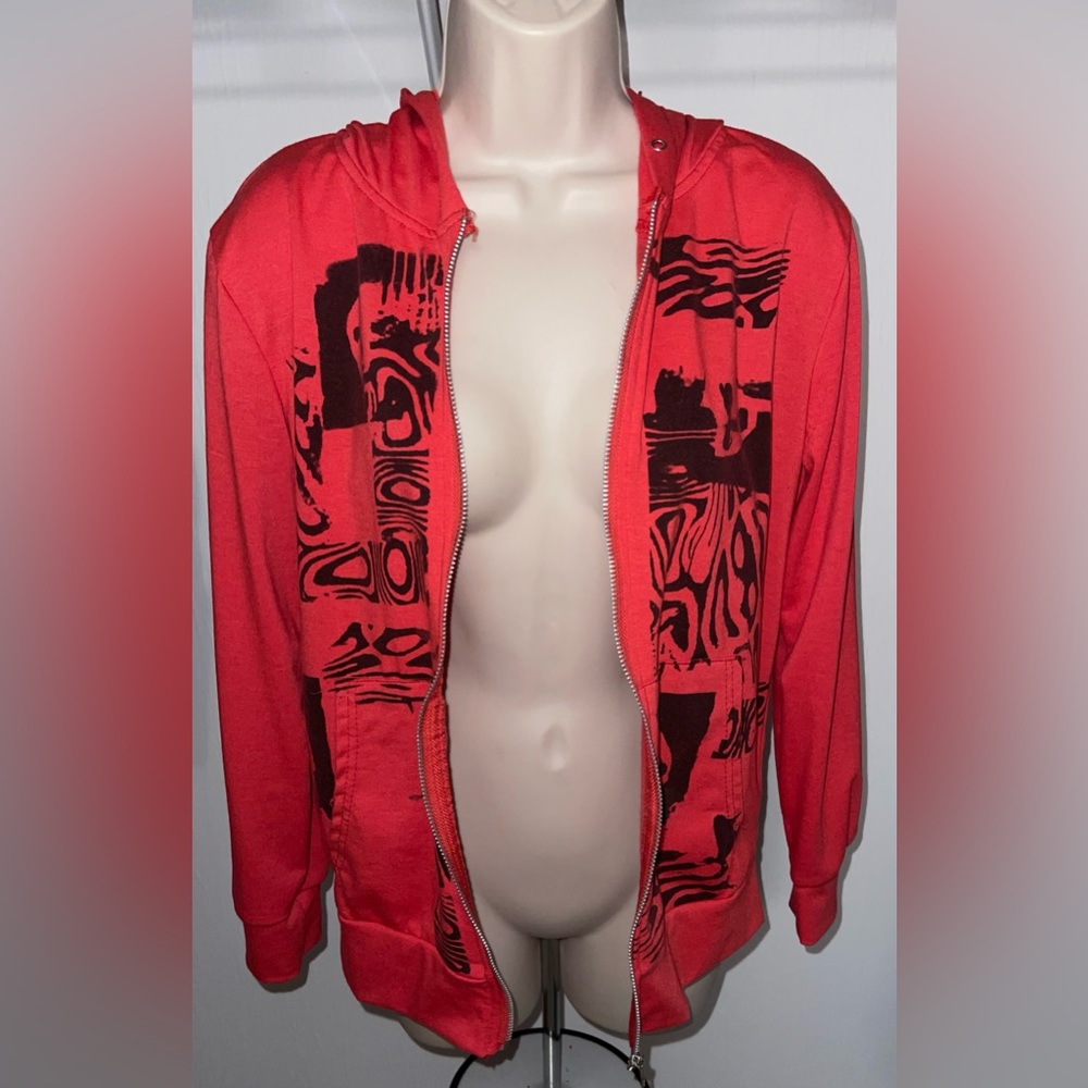 Red printed zip up hoodie